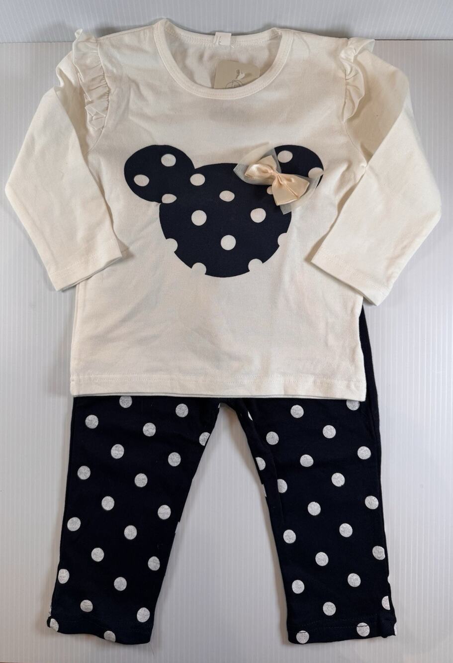BanJi Bear Girls 2T Size 90 Outfit Set Minnie Mouse Style Bow Polka Dot NWT